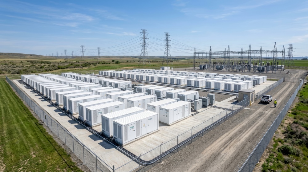 Large-scale,Battery,Energy,Storage,System,Facility,With,Lithium-ion,Units,And