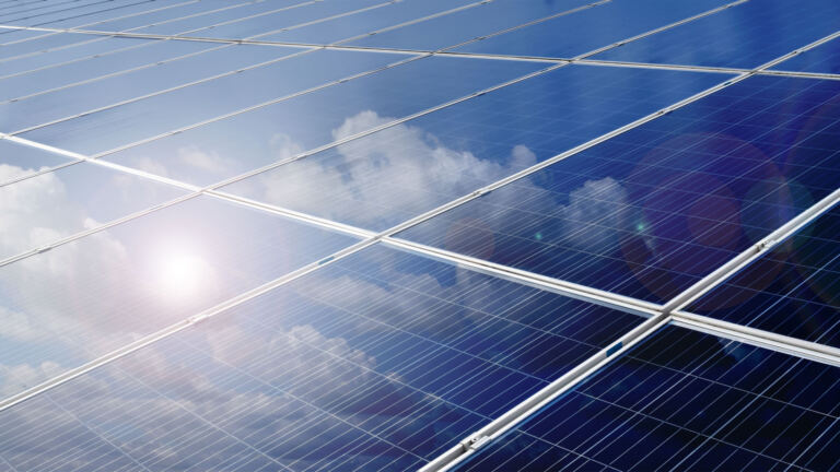PV panel with sky reflection