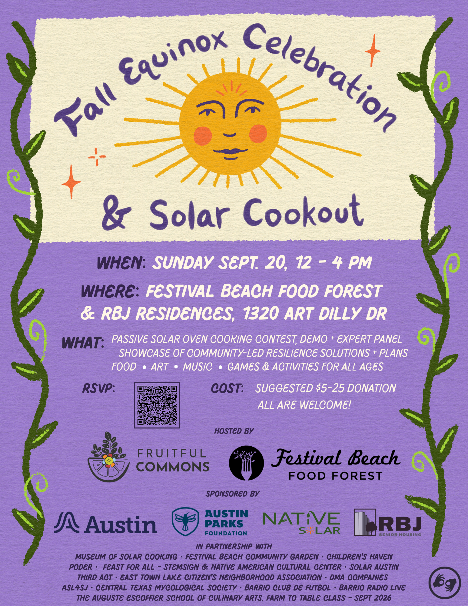 (v3 – 9.10.26) English Flier – Sept 20 Fall Equinox Celebration & Solar Cookout at Festival Beach Food Forest